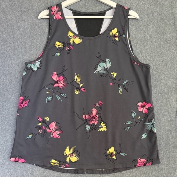 Ideology Tops - Ideology Sleeveless Tank Top - XL Gray with Pink Teal and Yellow Accents